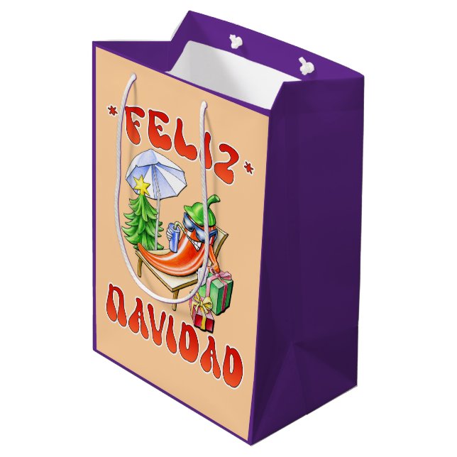 Funny Feliz Navidad Cute Christmas Chilli Medium Gift Bag (Back Angled)