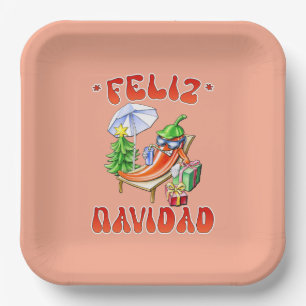 Funny Feliz Navidad Cute Christmas Chilli Paper Plate