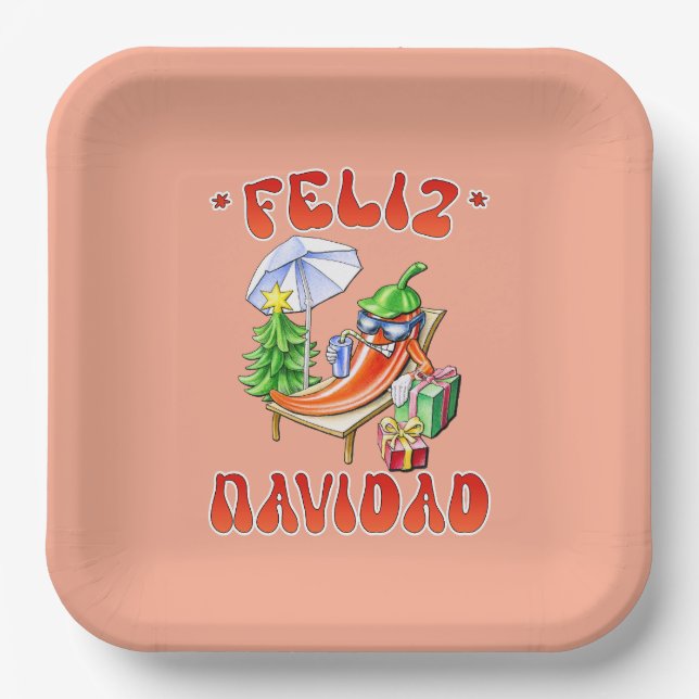 Funny Feliz Navidad Cute Christmas Chilli Paper Plate (Front)