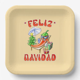 Funny Feliz Navidad Cute Christmas Chilli Paper Plate