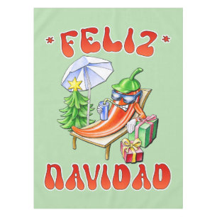 Funny Feliz Navidad Cute Christmas Chilli Tablecloth