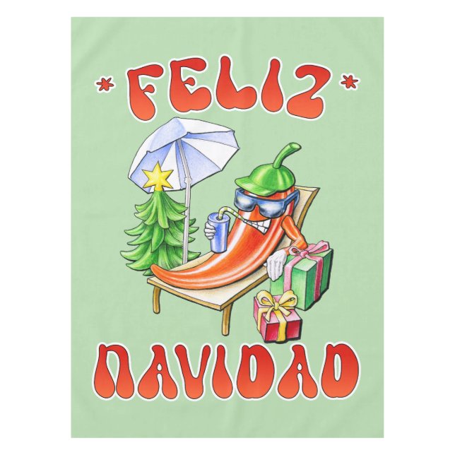 Funny Feliz Navidad Cute Christmas Chilli Tablecloth (Front)