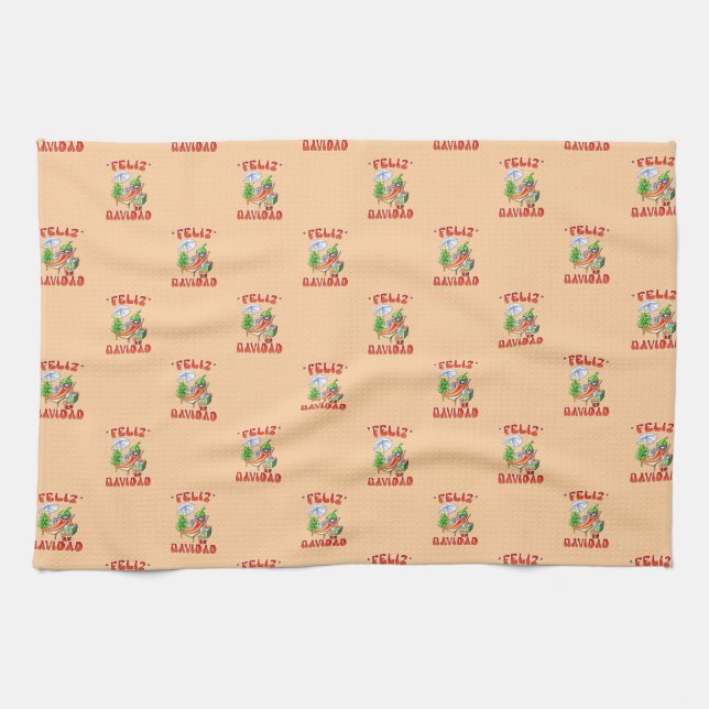 Funny Feliz Navidad Cute Christmas Chilli Tea Towel (Horizontal)