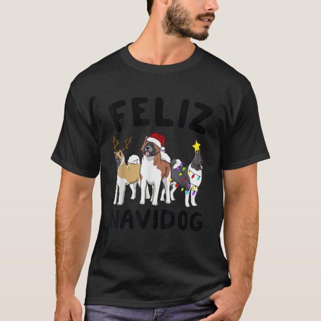 Funny Feliz Navidog Akita dog lover gift Christmas T-Shirt (Front)
