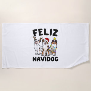 Funny Feliz Navidog Australian Shepherd dog lover Beach Towel