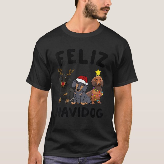 Funny Feliz Navidog Dachshund And Wiener dog Chris T-Shirt (Front)