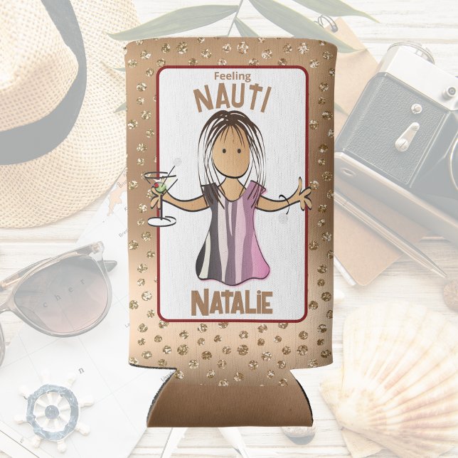 Funny Female Cartoon Cruise Vacation Feeling Nauti Seltzer Can Cooler (Creator Uploaded)
