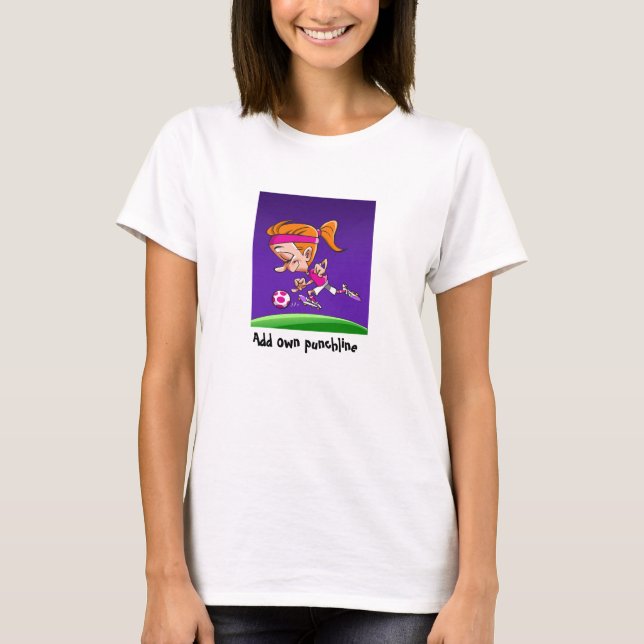 Funny female football player soccer girl cartoon T-Shirt (Front)