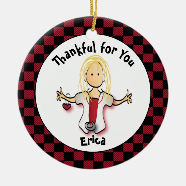 Funny Female Nurse Cartoon Thank You Ceramic Tree Decoration (Front)