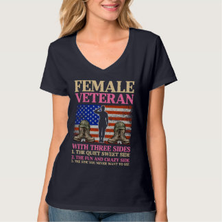 Funny Female Veteran Military Woman American Flag T-Shirt