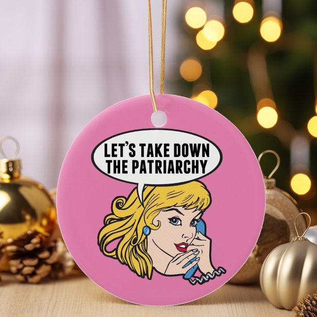 Funny Feminist Pop Art Anti Patriarchy Quote Pink Glass Tree Decoration (Creator Uploaded)