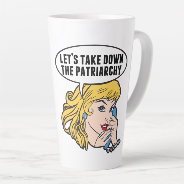 Funny Feminist Pop Art Anti Patriarchy Retro Women Latte Mug (Right Angle)