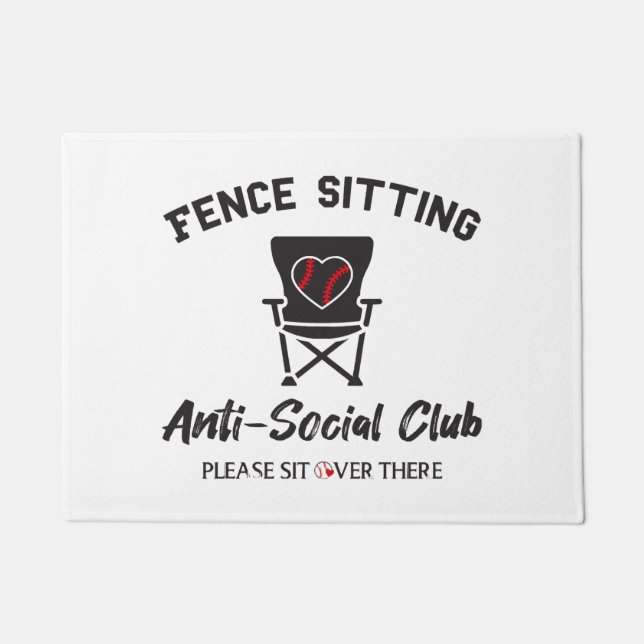 Funny Fence Sitting Anti Social Club Baseball Soft Doormat (Front)