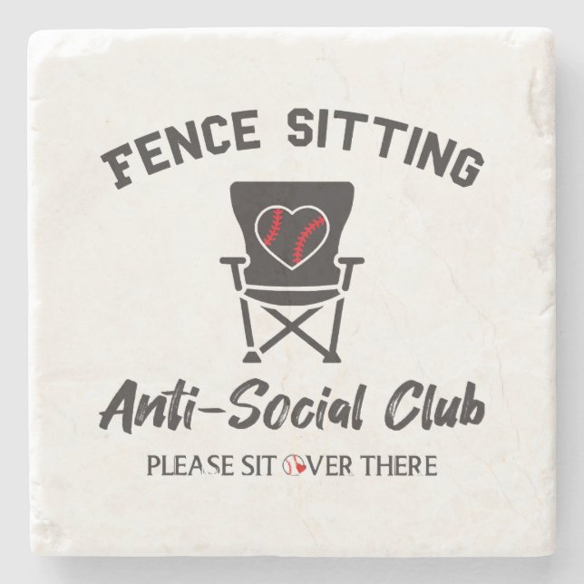 Funny Fence Sitting Anti Social Club Baseball Soft Stone Coaster (Front)