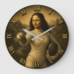 Funny Fencing Mona Lisa Épée Foil Saber Gift Large Clock