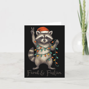 Funny Feral And Festive Raccoon Santa Hat Retro Ch Card