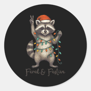 Funny Feral And Festive Raccoon Santa Hat Retro Ch Classic Round Sticker