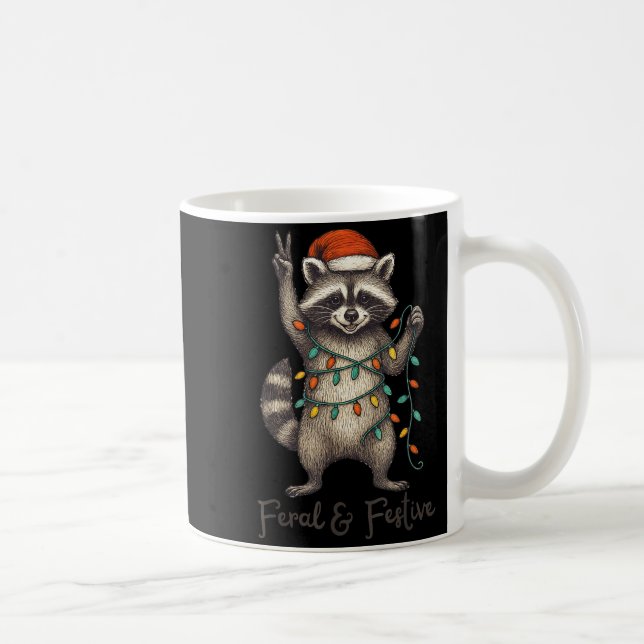 Funny Feral And Festive Raccoon Santa Hat Retro Ch Coffee Mug (Right)