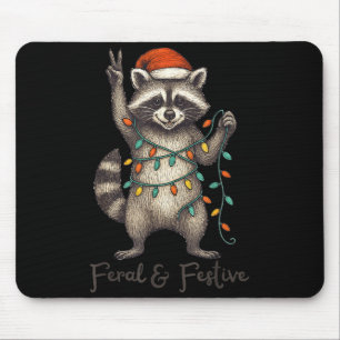 Funny Feral And Festive Raccoon Santa Hat Retro Ch Mouse Mat