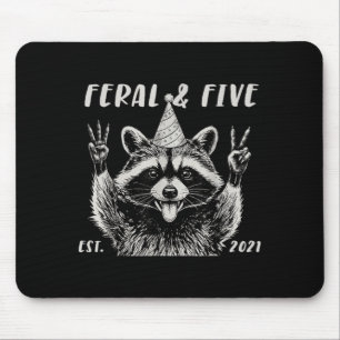 Funny Feral and Five Racoon 5th Birthday Girls Mouse Mat