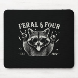 Funny Feral And Four Racoon 4th Birthday Shirts Mouse Mat