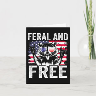 Funny Feral And Free Racoon Boy Men Usa Flag 4th O Card