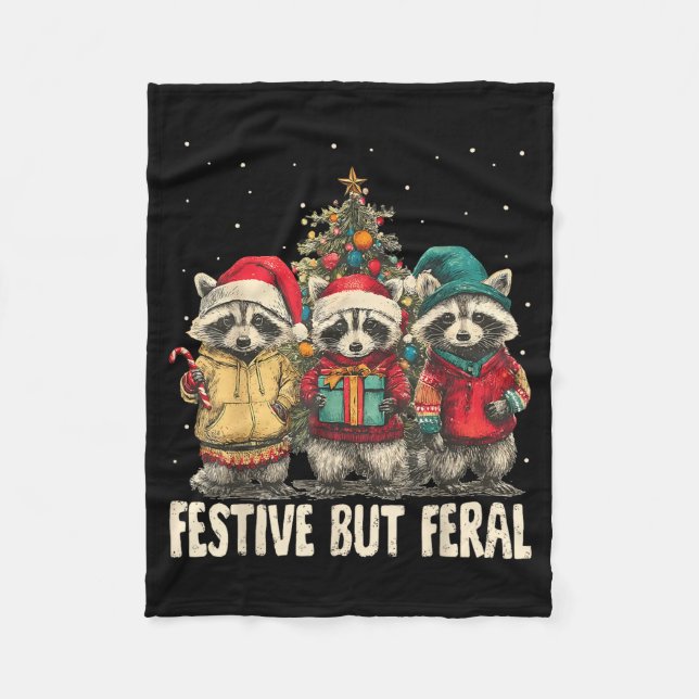 Funny Feral But Festive Christmas Raccoons Xmas Ho Fleece Blanket (Front)