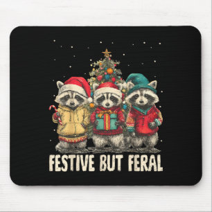 Funny Feral But Festive Christmas Raccoons Xmas Ho Mouse Mat