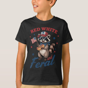Funny Feral But Free Usa Racoon 4th Of July Ameri T-Shirt