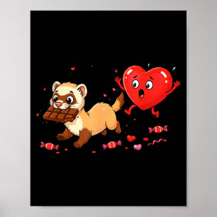 Funny ferret heart chocolate valentine womens mens poster