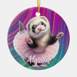 Funny Ferret in a Tutu Doing Ballet Ceramic Tree Decoration