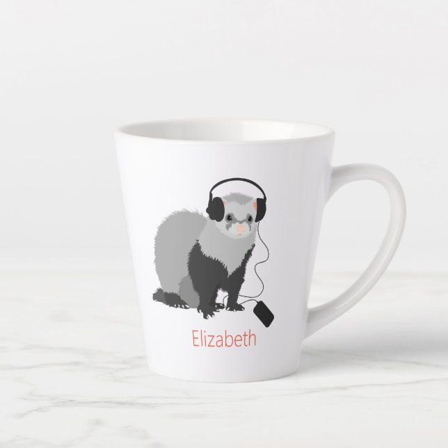 Funny Ferret Music Lover Mustelid Pet Name Latte Mug (Right)