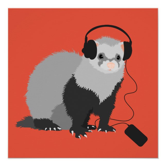 Funny Ferret Music Lover Poster (Front)