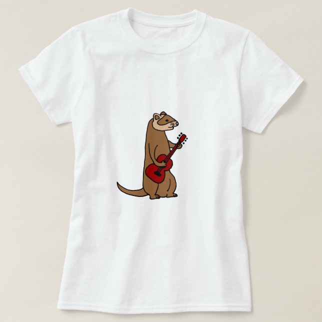 Funny Ferret Playing Red Guitar T-Shirt (Design Front)