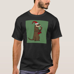 Funny Ferret Playing Saxophone Christmas Art T-Shirt