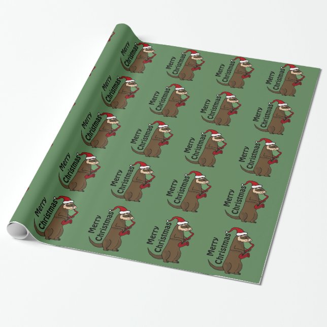 Funny Ferret Playing Saxophone Christmas Art Wrapping Paper (Unrolled)