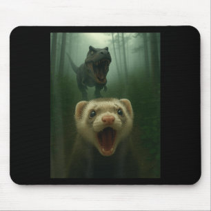 Funny Ferret Selfie With T-rex Dinosaur Men Women Mouse Mat