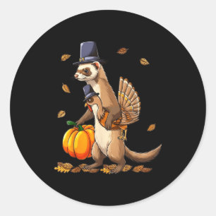 Funny Ferret Turkey Pumpkin Thanksgiving Gift Men Classic Round Sticker