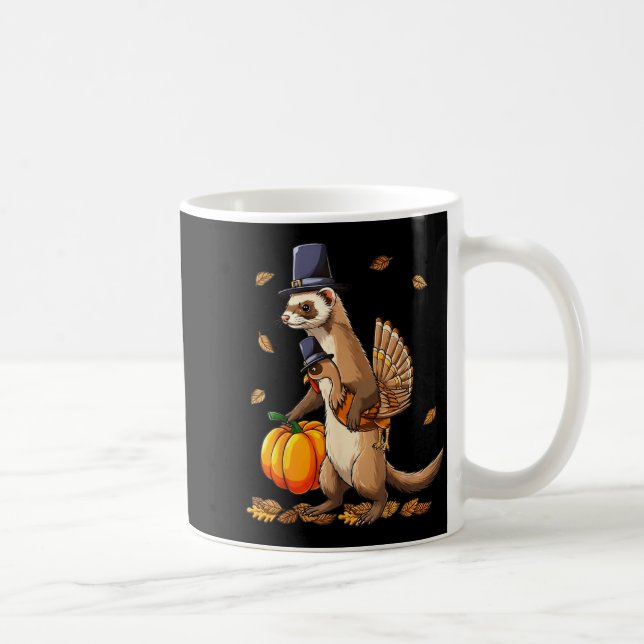 Funny Ferret Turkey Pumpkin Thanksgiving Gift Men  Coffee Mug (Right)