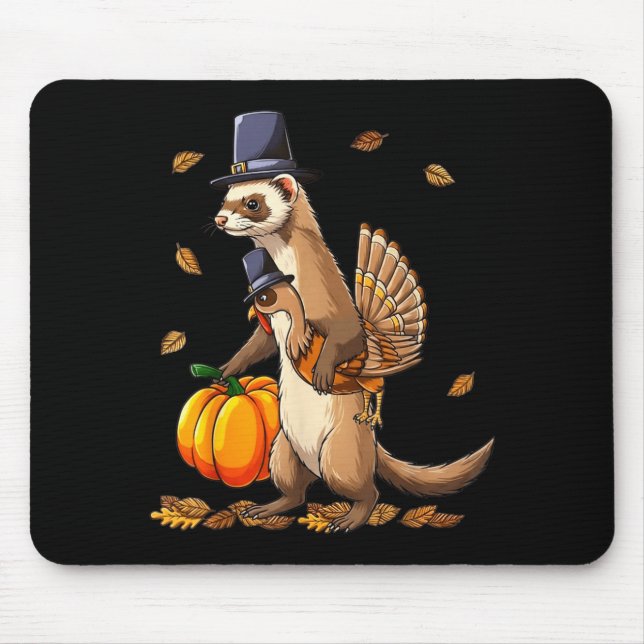 Funny Ferret Turkey Pumpkin Thanksgiving Gift Men  Mouse Mat (Front)