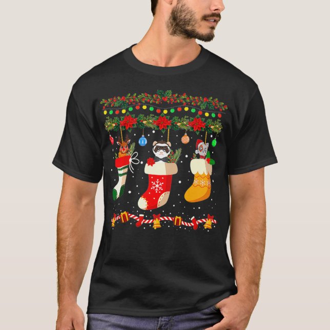 Funny Ferret Xmas Socks Ferret Lover Christmas T-Shirt (Front)