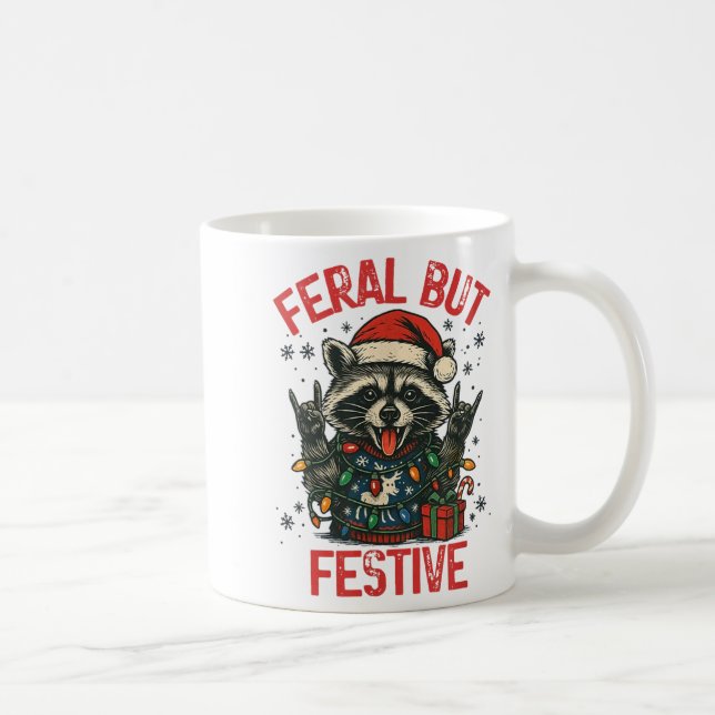 Funny Festive But Feral Santa Raccoon Lover Animal Coffee Mug (Right)