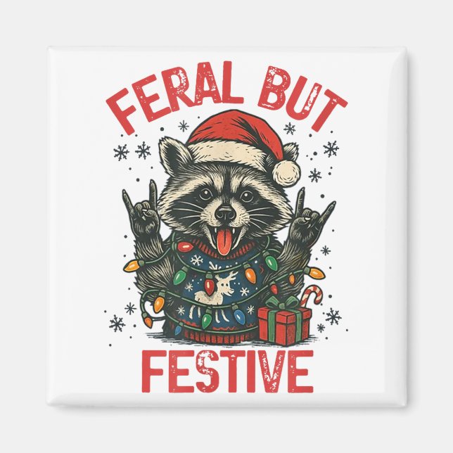 Funny Festive But Feral Santa Raccoon Lover Animal Magnet (Front)