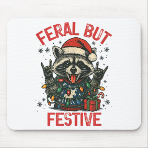 Funny Festive But Feral Santa Raccoon Lover Animal Mouse Mat
