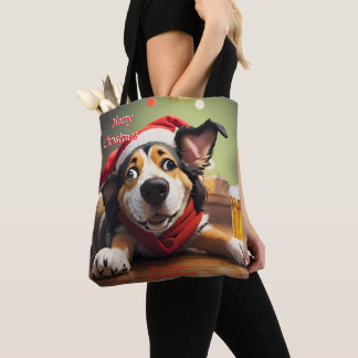 Funny Festive Christmas Dog Tote Bag