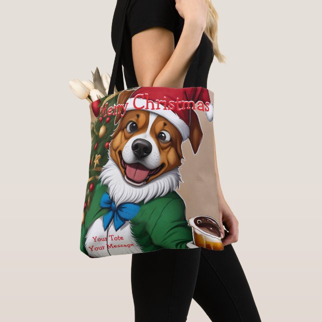 Funny Festive Christmas Dog Tote Bag (Close Up)