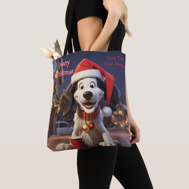 Funny Festive Christmas Dog Tote Bag (Close Up)