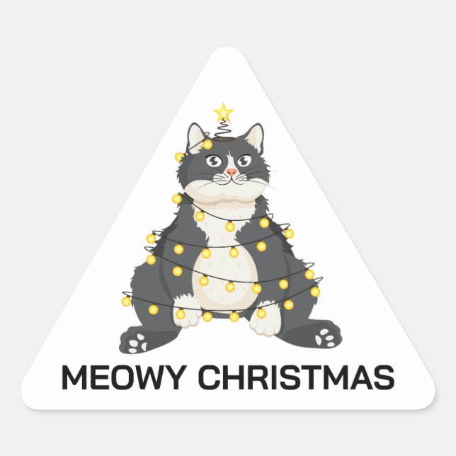 Funny Festive Christmas Tuxedo Cat Animal Lover Triangle Sticker (Front)