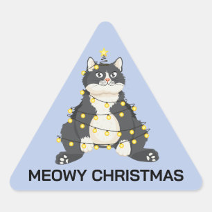 Funny Festive Christmas Tuxedo Cat Animal Lover Triangle Sticker