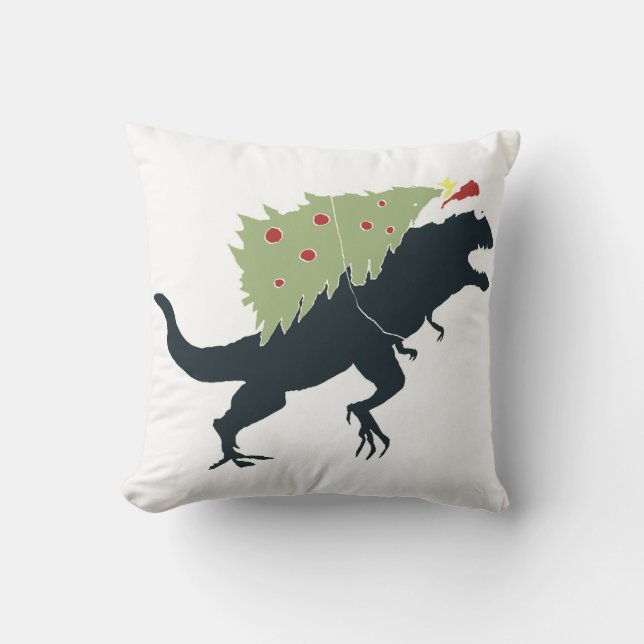 Funny Festive Dino Christmas Cushion (Front)